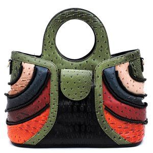 multi colored ostrich handbag